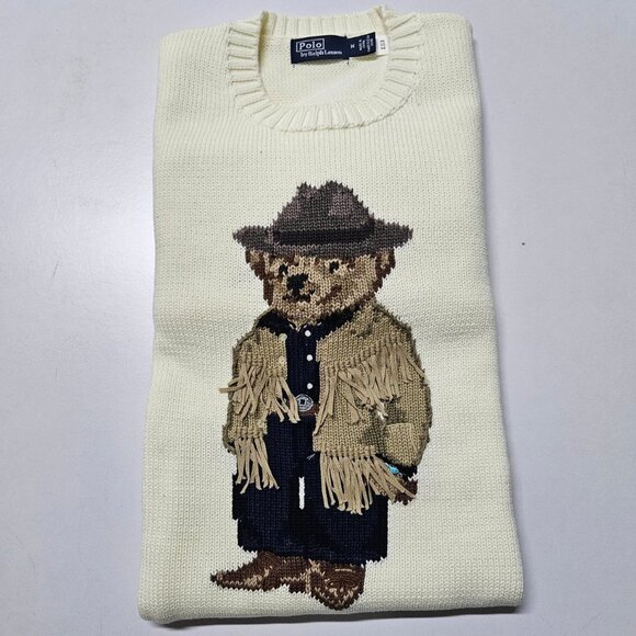 Polo Ralph Lauren White sweater with cowboy bear pattern - Picture 6 of 7